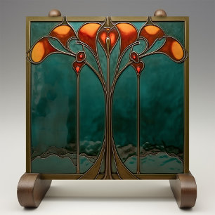 Azulejo De Cerâmica Radiant Amber Bloom