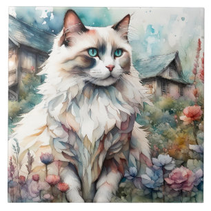 Azulejo De Cerâmica Ragdoll Cat no jardim inglês