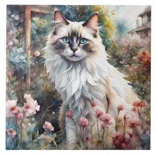 Azulejo De Cerâmica Ragdoll Cat no jardim inglês
