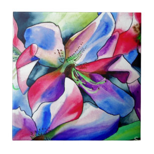 Azulejo De Cerâmica Rainbow Azalea flor original de aquarela