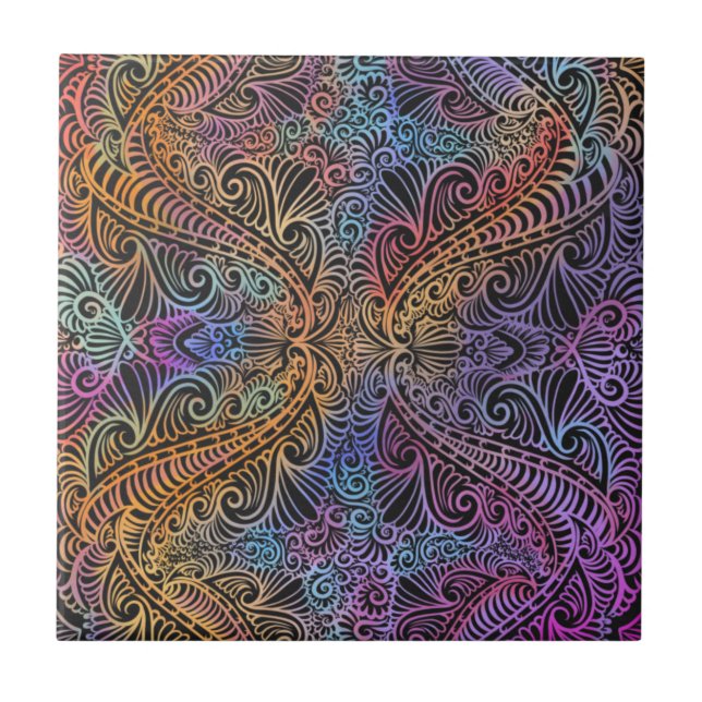 Azulejo De Cerâmica Rainbow Kaleidoscope Mandala (Frente)