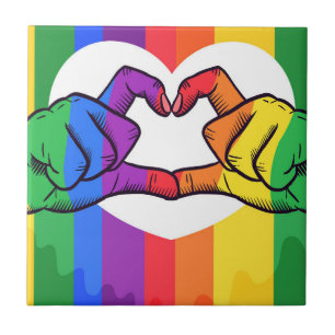Azulejo De Cerâmica Rainbow Pride Mãos Azulejo Cerâmico Cardíaco LGB