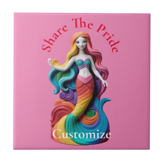 Azulejo De Cerâmica Rainbow Pride Mermaid Thunder_Cove (Frente)