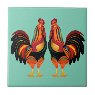 Azulejo De Cerâmica Rainbow Roosters