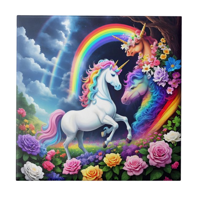 Azulejo De Cerâmica Rainbow Unicorn One (Frente)