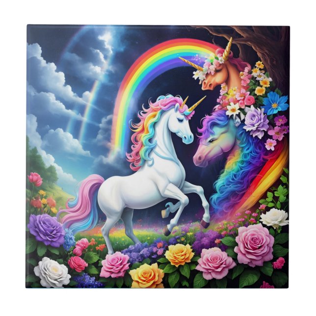 Azulejo De Cerâmica Rainbow Unicorn One (Frente)