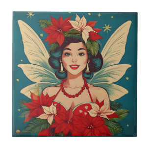 Azulejo De Cerâmica Rainha da Beleza do Natal Tropical de Retro