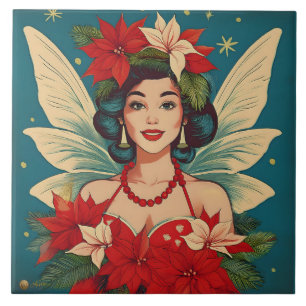 Azulejo De Cerâmica Rainha da Beleza do Natal Tropical de Retro