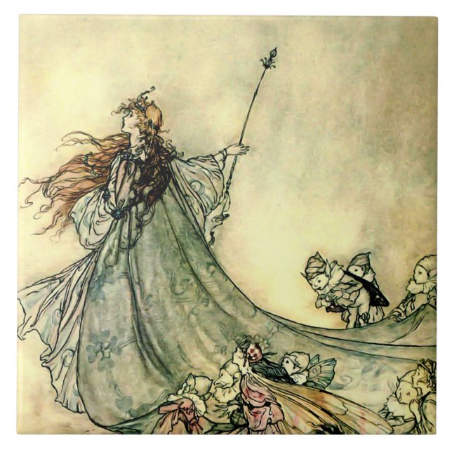 Azulejo De Cerâmica "Rainha das Fadas" por Arthur Rackham (Frente)