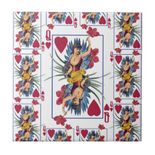 Azulejo De Cerâmica Rainha de Corações e Flores