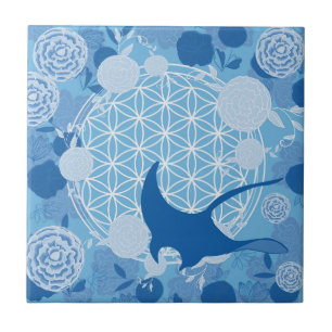 Azulejo De Cerâmica raio,flor da vida, azul, mandala,zen,chakra,padrão