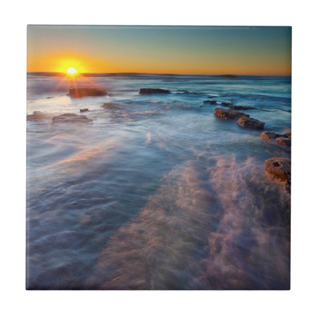Azulejo De Cerâmica Raios de sol iluminam o Oceano Pacífico (Frente)