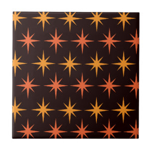 Azulejo De Cerâmica Rajadas de Estrelas Laranja e Âmbar do Meio do Séc