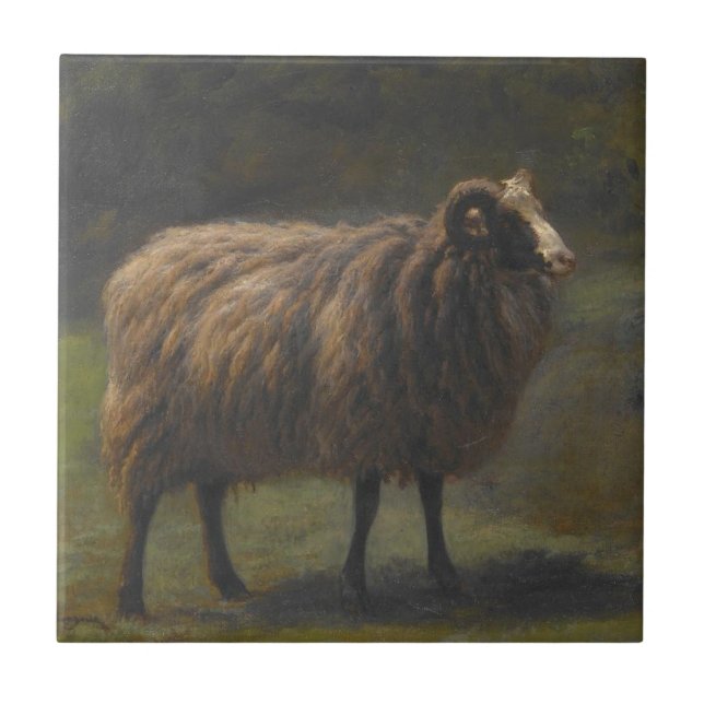 Azulejo De Cerâmica Ram (Male Sheep) na Fazenda (por Rosa Bonheur) (Frente)