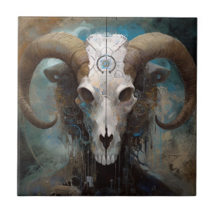 Azulejo De Cerâmica Ram Skull Surreal Fantasy Art