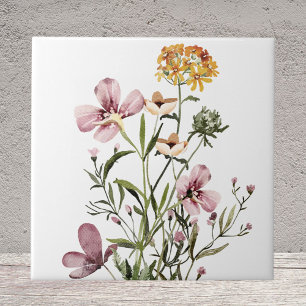 Azulejo De Cerâmica Ramalhete de Flores Silvestres Aquarela