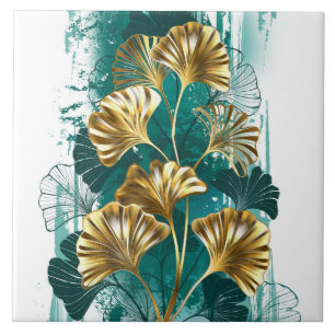 Azulejo De Cerâmica Ramificação com Ouro deixa Ginko Biloba