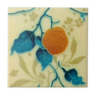 Azulejo De Cerâmica Ramificação da Fruta Laranja Minton Majolica c19