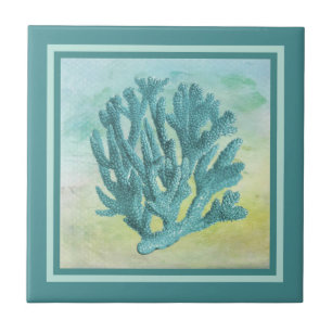 Azulejo De Cerâmica Ramificação de Coral Turquesa Escuro