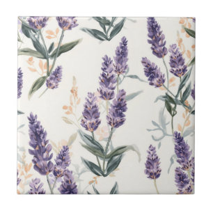 Azulejo De Cerâmica Raminhos de Lavanda Botânica Aquarela Roxo Floral