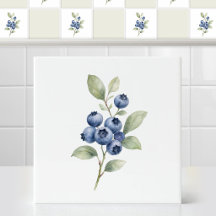Ramo Botânico de Mirtilo Azul Selvagem em Aquarela