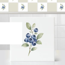 Ramo Botânico de Mirtilo Azul Selvagem em Aquarela