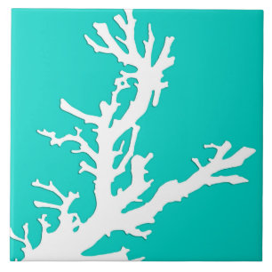 Azulejo De Cerâmica Ramo coral - branco na turquesa