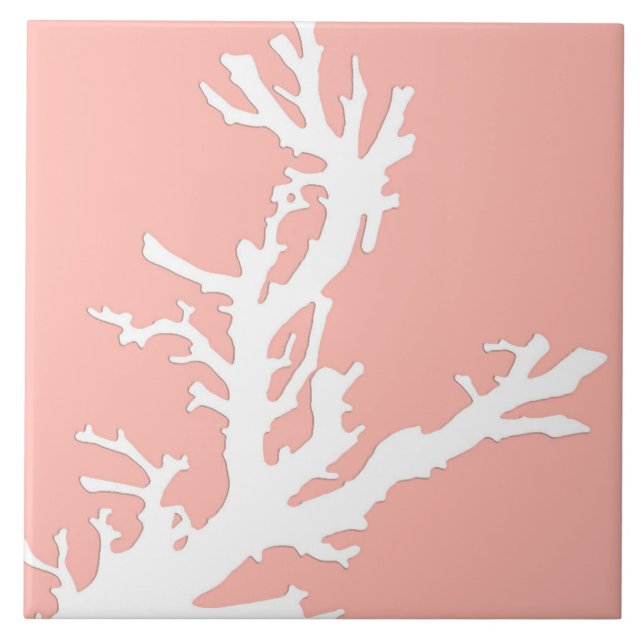Azulejo De Cerâmica Ramo coral - branco no rosa coral (Frente)