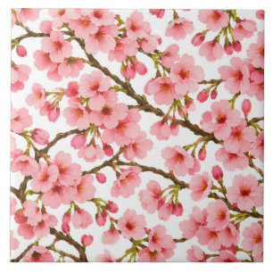 Azulejo De Cerâmica Ramo de Flor de Cerejeira Rosa Padrão