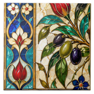Azulejo De Cerâmica Ramo de Oliveira e Tulipa de Damasco e Otomano Man
