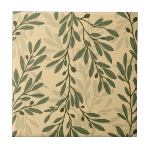 Azulejo De Cerâmica Ramo de Oliveira Verde Folhas Mediterrâneas HD