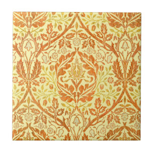 Azulejo De Cerâmica Ramo Dourado Floral Arte de William Morris Laranja
