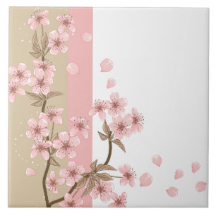 Azulejo De Cerâmica Ramo Elegante de Flor de Cerejeira Rosa