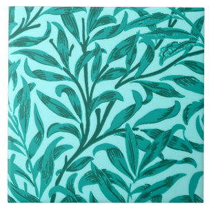 Azulejo De Cerâmica Ramo, turquesa e Aqua do salgueiro de William