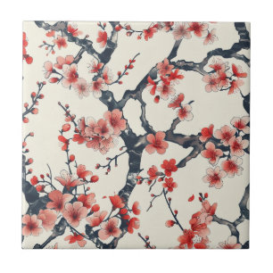 Azulejo De Cerâmica Ramos de Flor de Cerejeira Coral Marfim Floral Asi