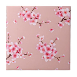 Azulejo De Cerâmica Ramos de Flor de Cerejeira Rosa Padrão