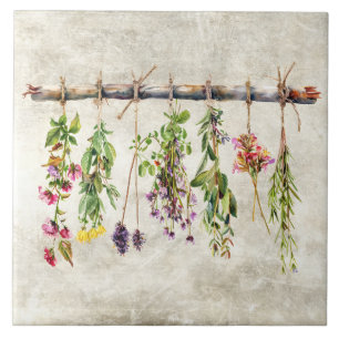 Azulejo De Cerâmica Ramos de Flores Silvestres Rústicas Secas Vintage