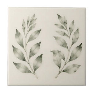 Azulejo De Cerâmica Ramos de Louro em Aquarela Elegante