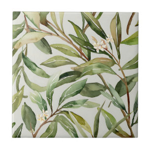 Azulejo De Cerâmica Ramos de Oliveira Botânico em Aquarela