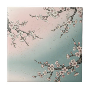 Azulejo De Cerâmica Ramos de Sakura Flor de Cerejeira Rosa Delicada
