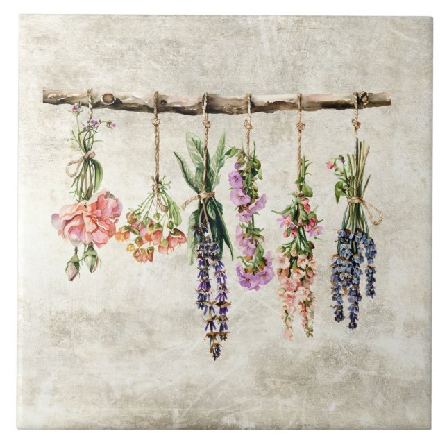 Azulejo De Cerâmica Ramos Rústicos de Flores Secas (Frente)