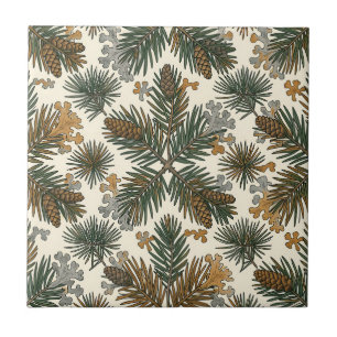 Azulejo De Cerâmica Ramos Rústicos de Pinheiro Pinhas Estampa Floresta