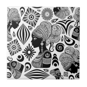 Azulejo De Cerâmica Rapariga africana Retrato Tribal Tatuagem