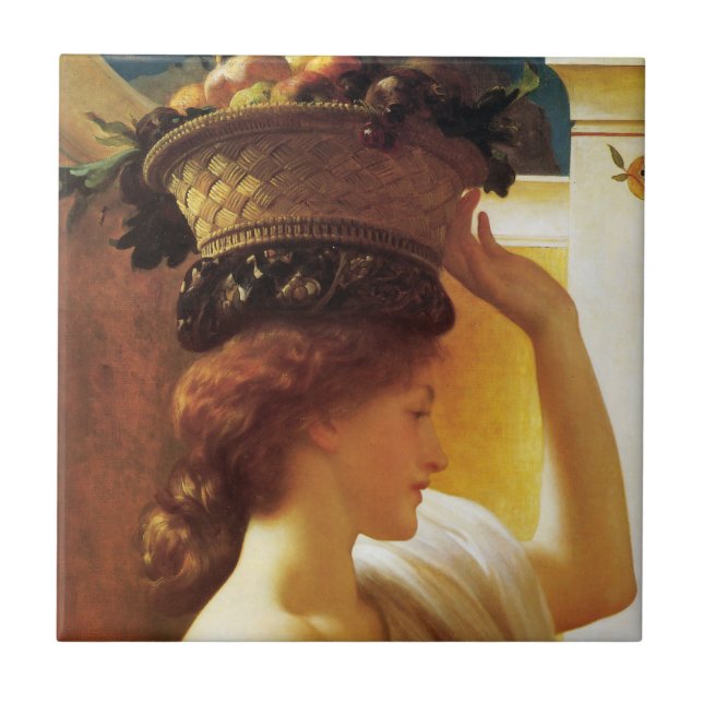 Azulejo De Cerâmica Rapariga com cesta de Fruta (por Frederic Leighton (Frente)