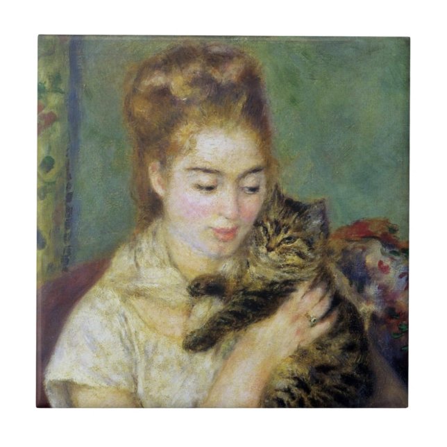 Azulejo De Cerâmica Rapariga com Gato por Renoir (Frente)