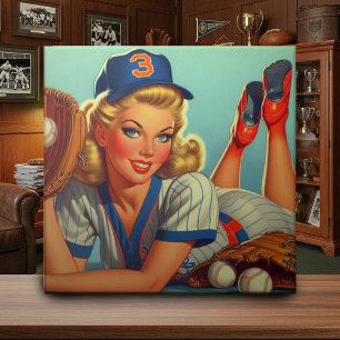 Azulejo De Cerâmica Rapariga de Basebol Retroativa