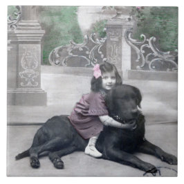 Azulejo De Cerâmica Rapariga e seu Cachorro