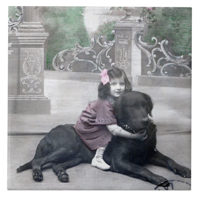 Azulejo De Cerâmica Rapariga e seu Cachorro (Frente)