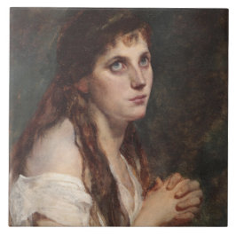 Azulejo De Cerâmica Rapariga Elegante com Mãos Dobradas (Arte Vintage)