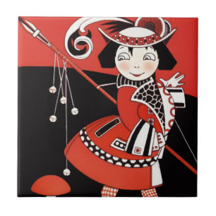 Azulejo De Cerâmica Rapariga em Vermelho
